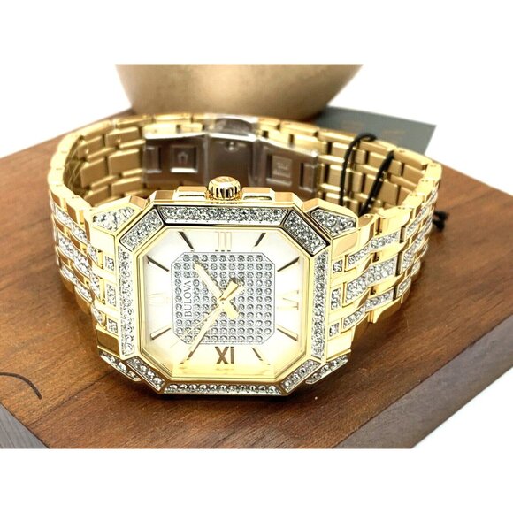 Bulova Men's Watch 98A295 Octava Quartz Crystal Pave Gold Stainless Steel 40mm - Picture 9 of 14